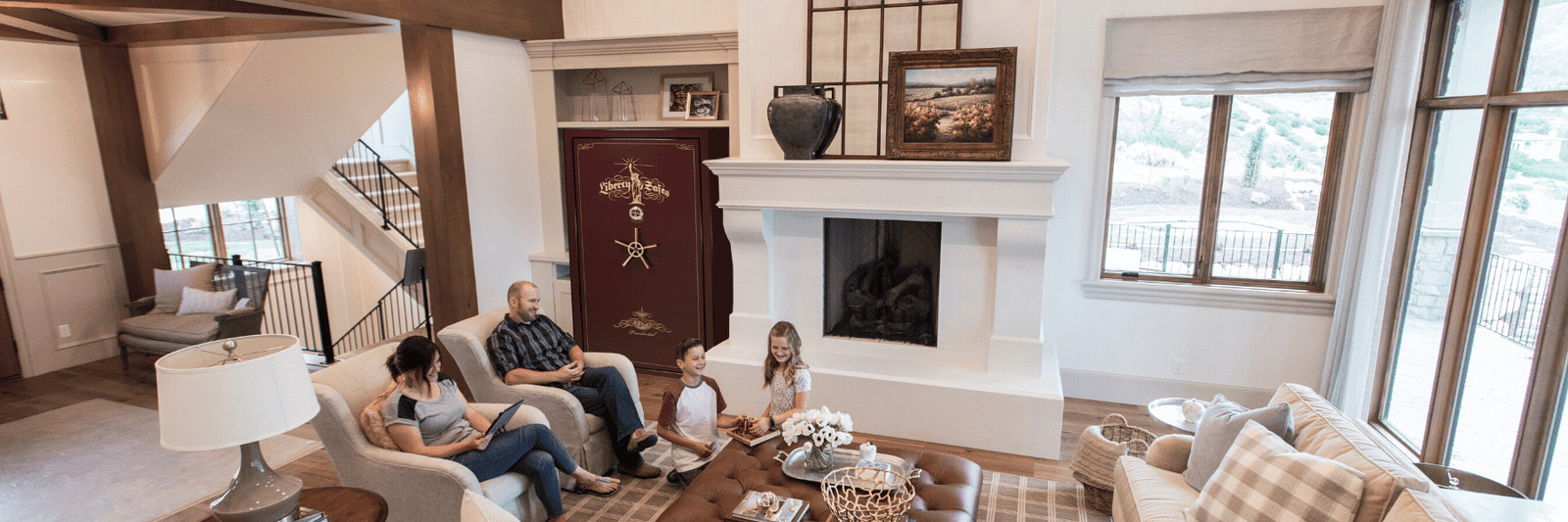 family sitting in living room