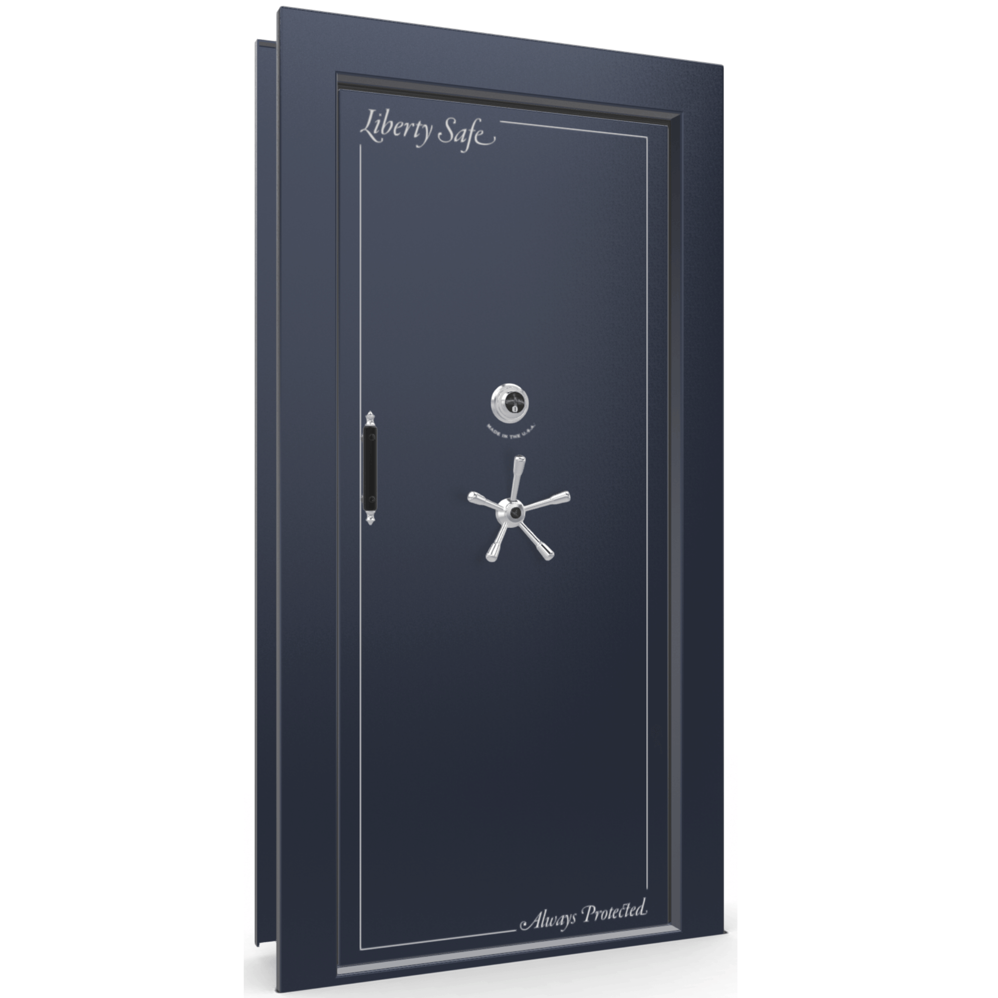 Vault Door Right Inswing | Blue Gloss | Chrome Mechanical Lock | 81-85"(H) x 27-42"(W) x 7-10"(D)